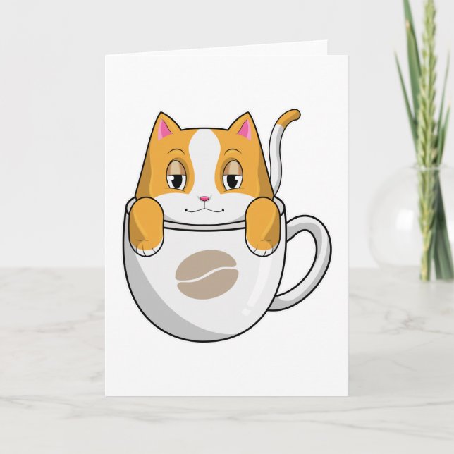 Carte Chat avec une tasse de café (Devant)