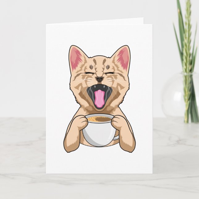 Carte Chat avec une tasse de café (Devant)