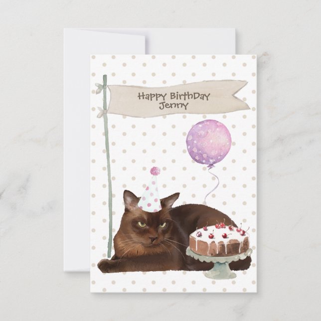 Carte Chat birman Anniversaire fête de fête gâteau Casqu (Devant)