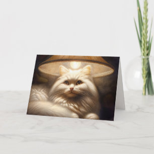 Carte Chat Blanc Anniversaire Assis Dans Un Lamplificate