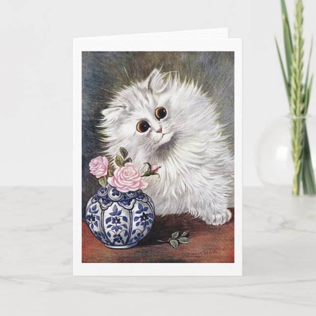 Carte Chat blanc aux roses roses, Louis Wain (Devant)