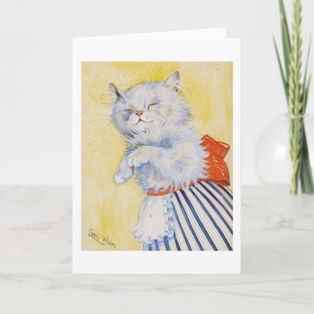 Carte Chat blanc avec tablier, Louis Wain (Devant)