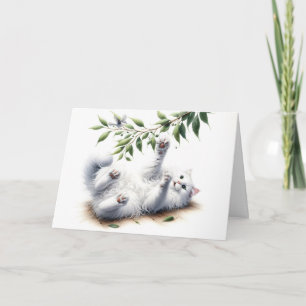 Carte Chat Blanc Jouant Pour Anniversaire