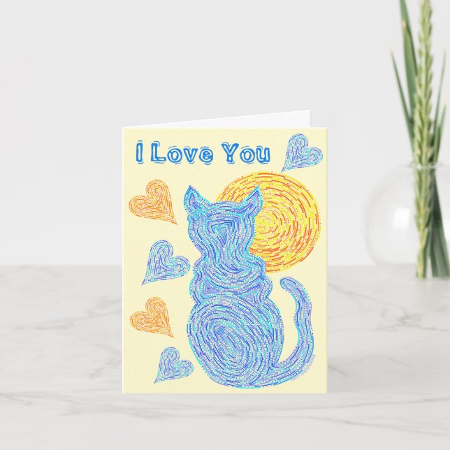Carte Chat bleu de Z et l'anniversaire d'amoureux des (Devant)
