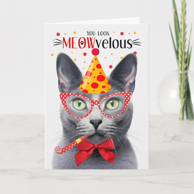 Carte Chat bleu russe MEOWvelous Anniversaire (Devant)