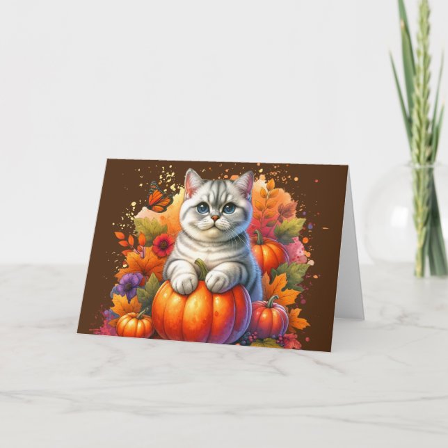 Carte Chat britannique Shorthair avec Citrouille (Devant)