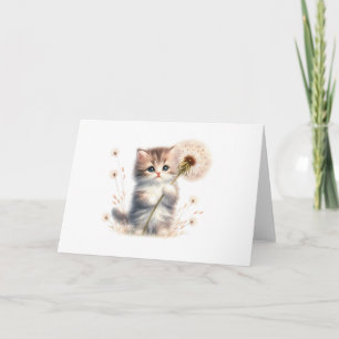 Carte Chat-chaton et marguerite blanc blanc salutation