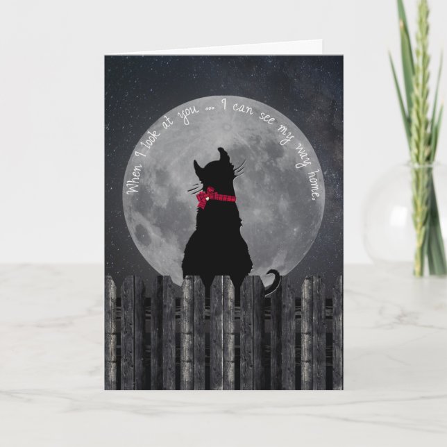 Carte Chat clair de lune à la clôture (Devant)