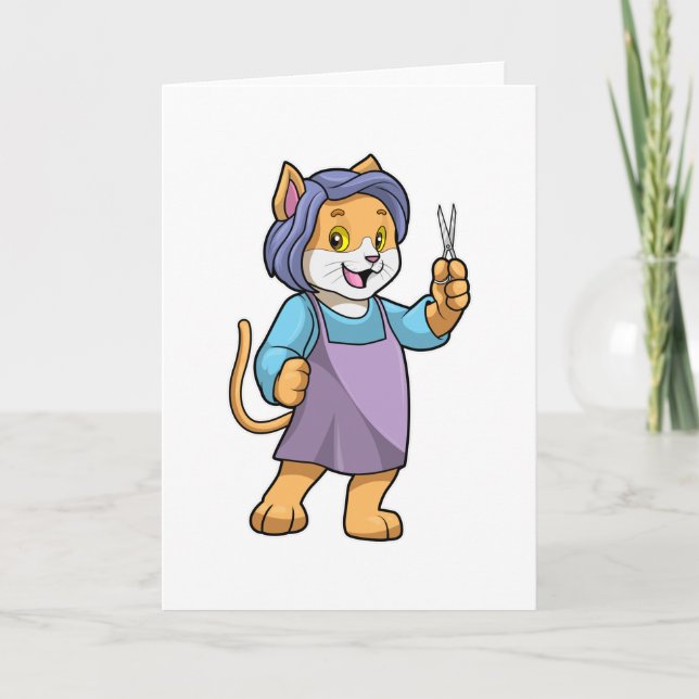 Carte Chat coiffeur avec ciseaux (Devant)