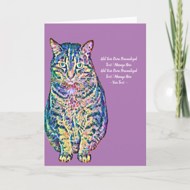 Carte Chat coloré Texte personnalisé blanc intérieur (Devant)