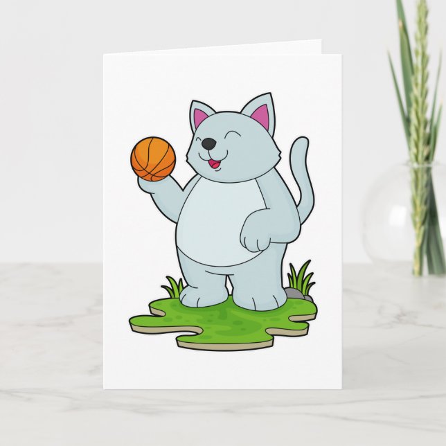 Carte Chat comme joueur de basket-ball avec ballon de ba (Devant)