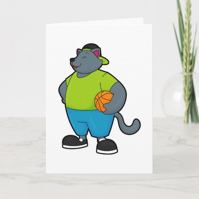 Carte Chat comme joueur de basket-ball avec basket-ball (Devant)