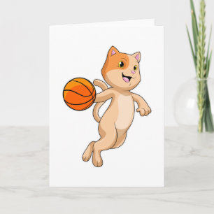Carte Chat comme joueur de basket-ball avec basket-ball