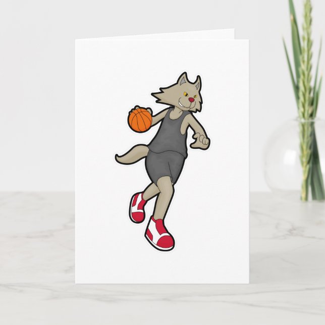 Carte Chat comme joueur de basket-ball avec basket-ball (Devant)