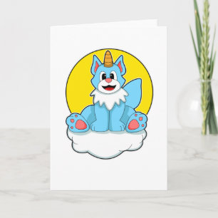 Carte Chat comme licorne sur nuages et soleil