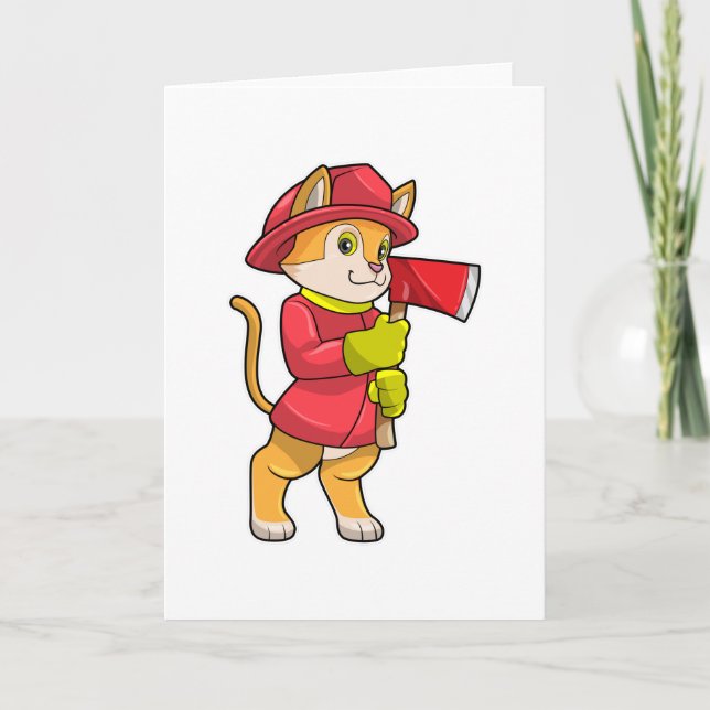 Carte Chat comme pompier avec hache (Devant)
