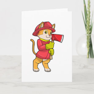 Carte Chat comme pompier avec hache