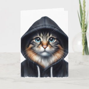 Carte Chat cool en noir Sweat - shirt à capuche blanc Sa