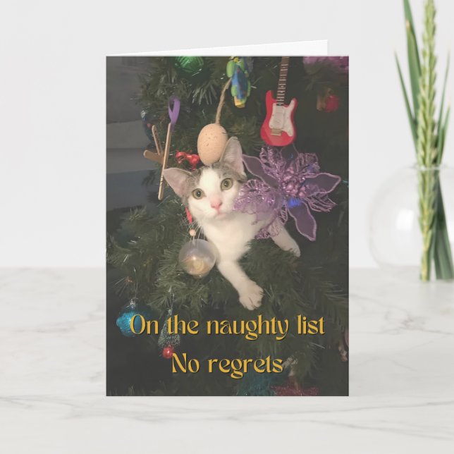 Carte Chat coquin dans l'arbre de Noël (Devant)