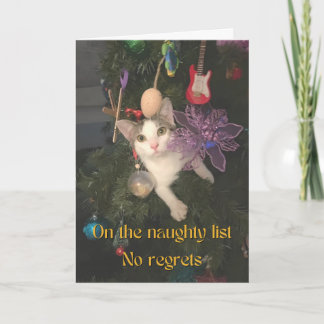 Carte Chat coquin dans l'arbre de Noël
