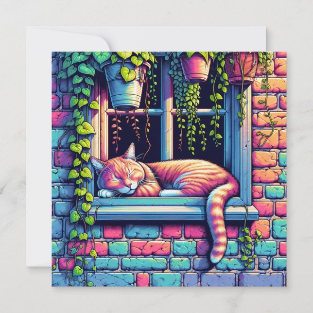 Carte Chat couché dans la fenêtre Sill Ai Art (Devant)