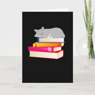 Carte Chat couché sur Livres Lecture Amoureux des chats