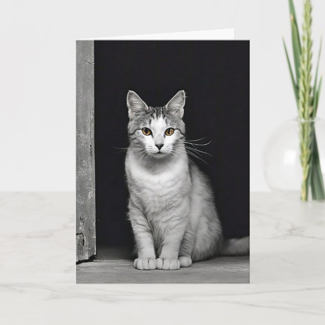 Carte Chat d'anniversaire à la porte (Devant)