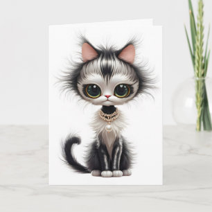 Carte Chat D'Anniversaire Avec Collier De Perle
