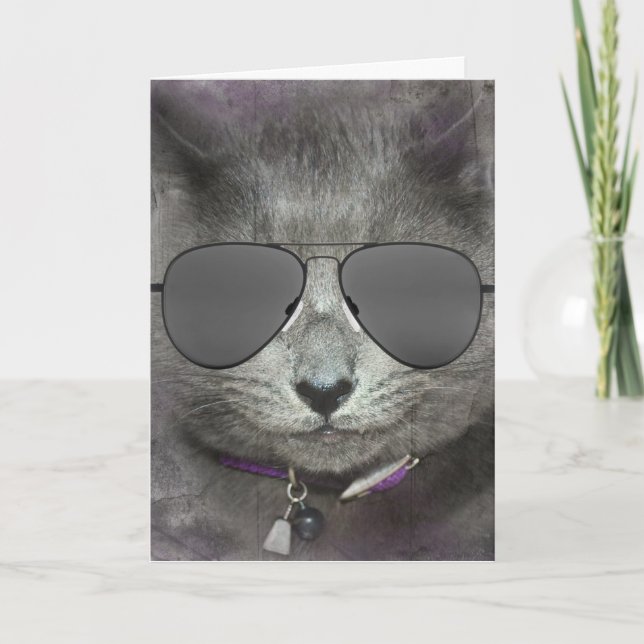 Carte Chat d'anniversaire avec des lunettes de soleil Av (Devant)
