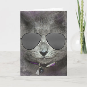 Carte Chat d'anniversaire avec des lunettes de soleil Av