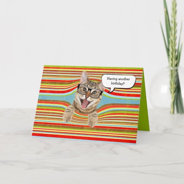 Carte Chat d'anniversaire avec lunettes (Devant)