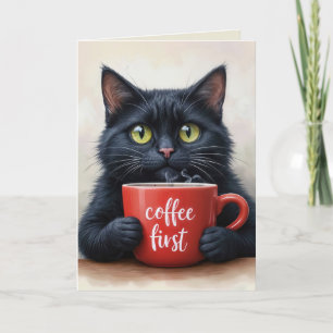 Carte Chat D'Anniversaire Avec Mug De Café