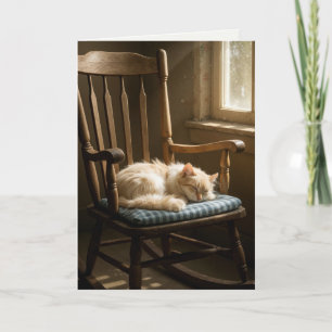 Carte Chat d'anniversaire dormant sur une chaise à roche