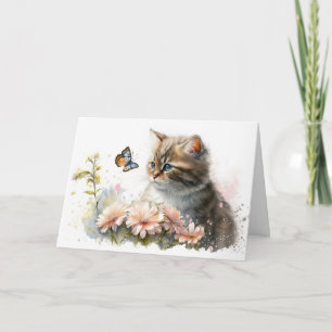 Carte Chat d'anniversaire et papillon