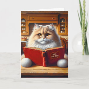 Carte Chat d'anniversaire Lecture d'un livre rouge