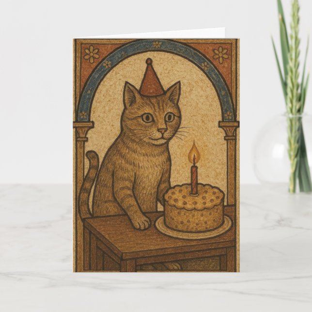 Carte Chat d'anniversaire médiéval (Devant)