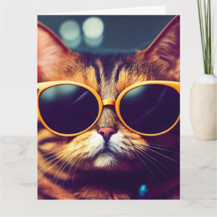 CARTE CHAT D'ANNIVERSAIRE PORTANT DES LUNETTES DE SOLEIL