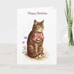 Carte Chat d'Anniversaire vintage (Message à l'intérieur