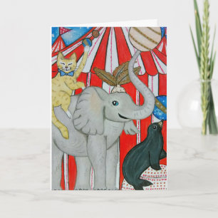 Carte Chat dans le cirque avec l'éléphant et le joint