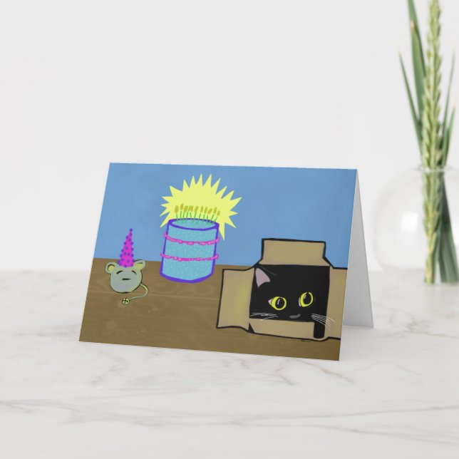 Carte Chat dans un anniversaire de partie de boîte (Devant)