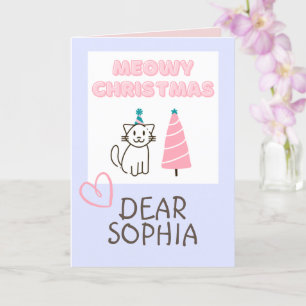 Carte Chat dans un Casquette&Arbre Joyeux Noël Pastel Ca