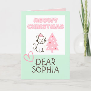 Carte Chat dans un Casquette&Arbre Joyeux Noël Pastel Ca