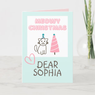 Carte Chat dans un Casquette&Arbre Joyeux Pastel de Noël