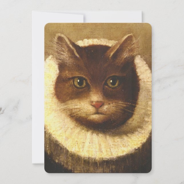 Carte Chat Dans Un Ruff Cute Art Victorien Peinture Vint (Devant)