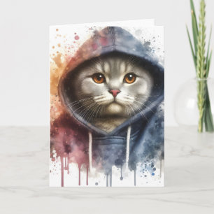 Carte Chat d'aquarelle en bleu Sweat - shirt à capuche é