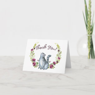 Carte Chat d'aquarelle et Merci de fleurs