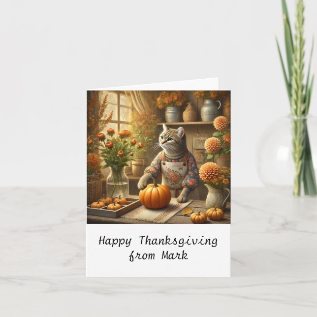 Carte Chat d'automne aux fleurs Saison d'automne Thanksg (Devant)
