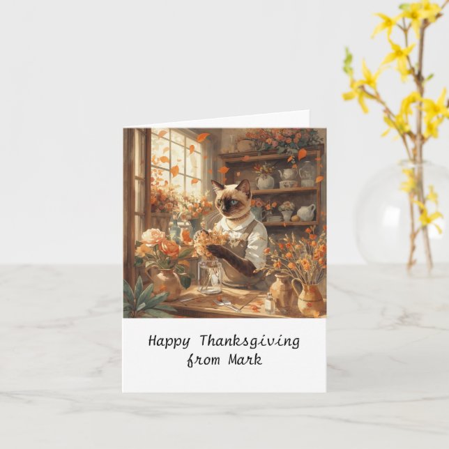 Carte Chat d'automne aux fleurs Saison d'automne Thanksg (Fleur jaune)