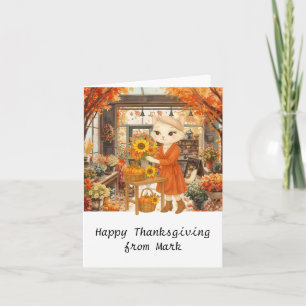 Carte Chat d'automne aux fleurs Saison d'automne Thanksg