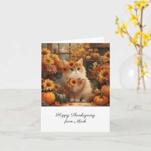 Carte Chat d'automne aux fleurs Saison d'automne Thanksg